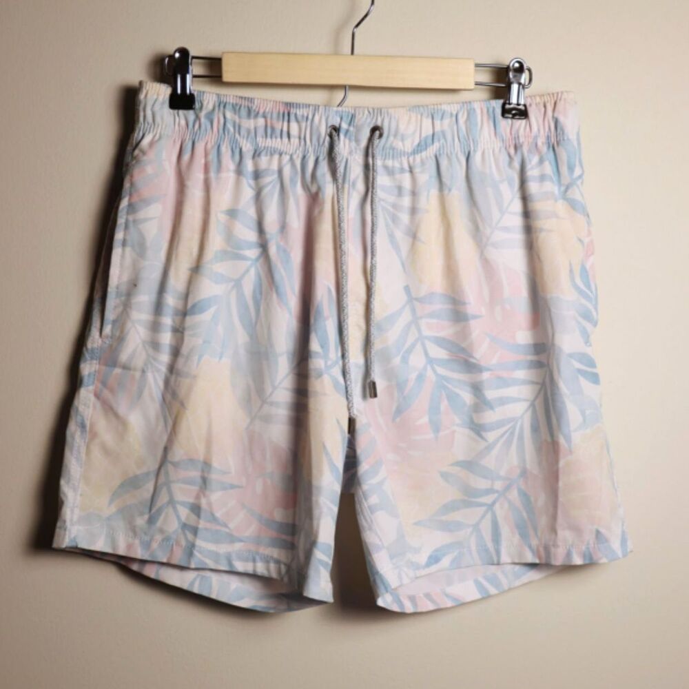 Vintage Mens Swim Trunks Large Pastel Tropical Print Mesh Lined Shorts
